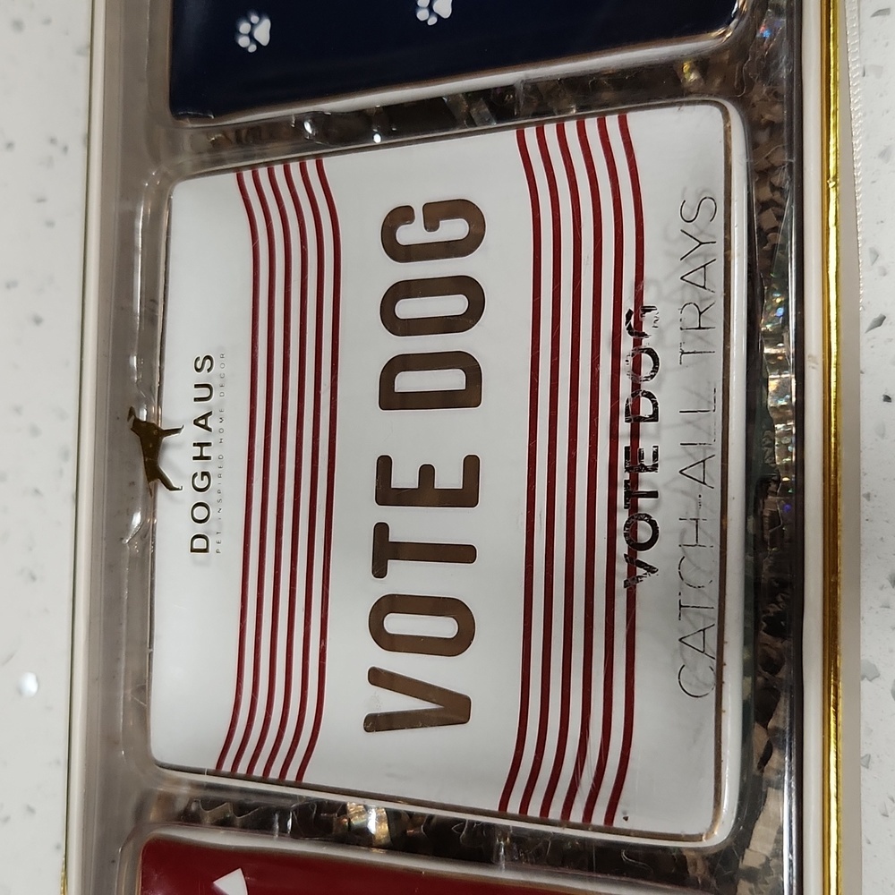 NWT Doghaus Ceramic "VOTE DOG" Catch-All Jewelry Trays 3- 4"x4" Each
